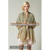 long green jacquard ladies silk pashmina fashion shawl